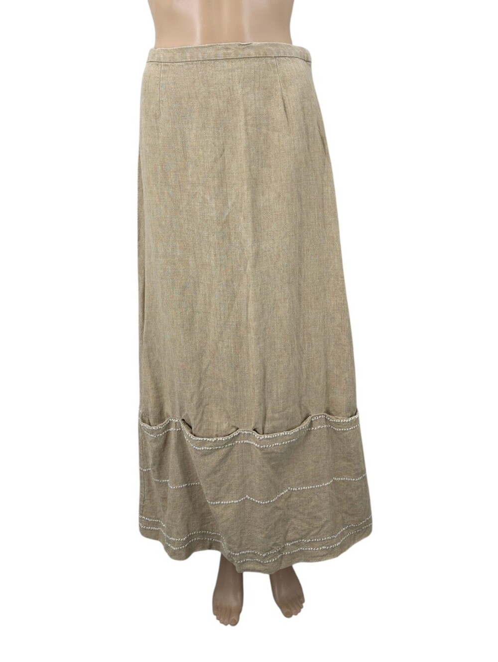 J Jill Linen Lagenlook Maxi Skirt Tan Vintage Boho Prarie